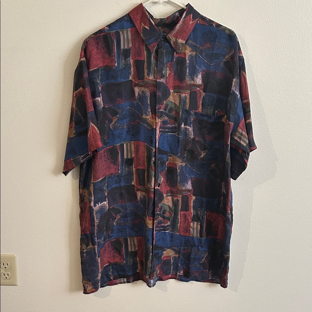 Vibrant 100% Washable Silk Abstract Multicolor Men's Casual Button Down Shirt